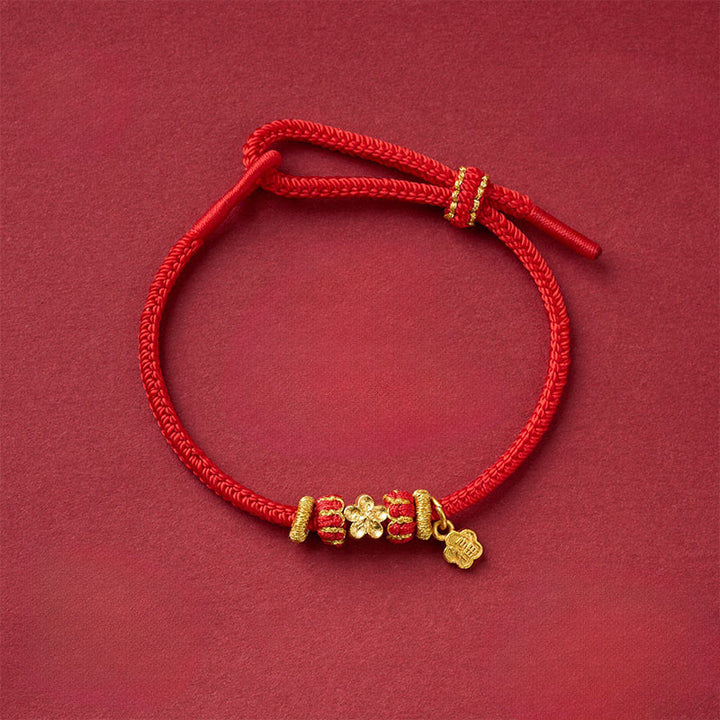 Buddha Stones Om Mani Padme Hum Fu Karakter Koperrode Armband - Koperrode armband met perzikbloesemmotief (Polsomtrek: 13-25 cm) - image 12