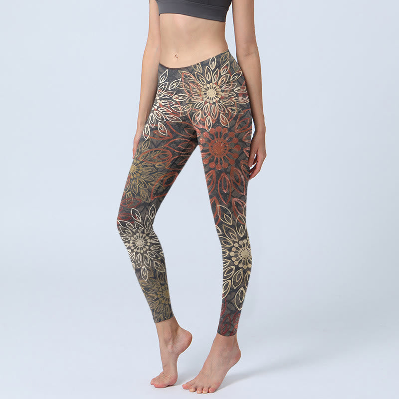 Buddha Stones Symmetrische retro legging met bloemenprint voor de sportschool, yogabroek voor dames - Zwart - US18, UK/AU22, EU50 (4XL) - image 0