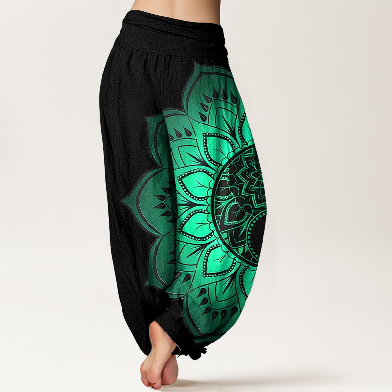 Buddha Stones Dames harembroek met elastische Taille en symmetrisch mandala-patroon van katoen - image 1