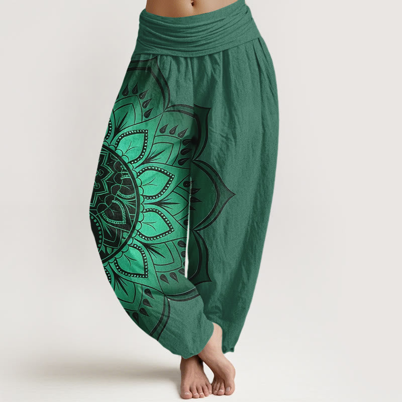 Buddha Stones Dames harembroek met elastische Taille en symmetrisch mandala-patroon van katoen - Zeegroen - US16, UK/AU20, EU48 (3XL) - image 8