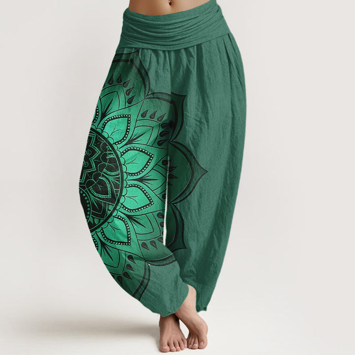Buddha Stones Dames harembroek met elastische Taille en symmetrisch mandala-patroon van katoen - Zeegroen - US16, UK/AU20, EU48 (3XL) - image 8