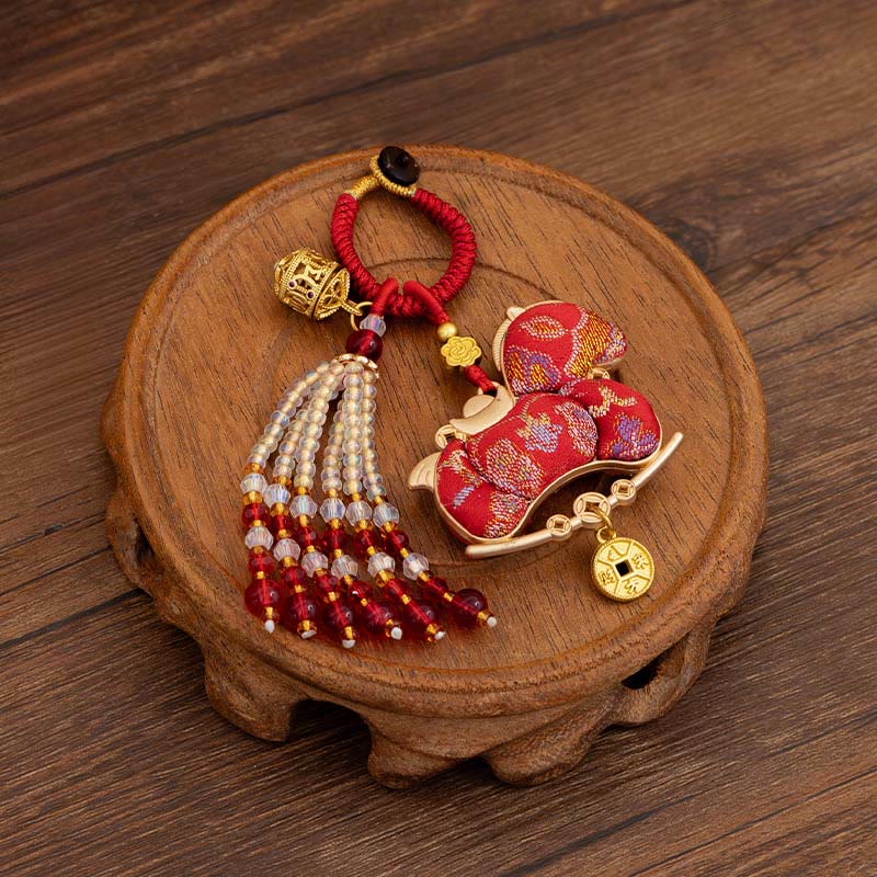 Buddha Stones Sleutelhanger met borduurwerk van het Jaar van het Paard als symbool voor voorspoed - Rood paard (Maat: 10*5 cm) - image 0