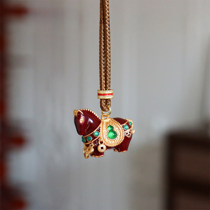 Buddha Stones Jaar van het Paard Koperen Messing Balans Ketting - Bruin paard - image 0