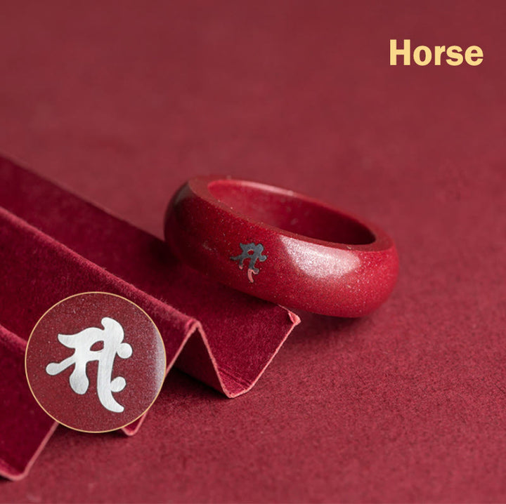 Buddha Stones Chinese dierenriem Jaar van het Paard Cinnaber Ring - Cinnaberpaard - 22 mm - image 2