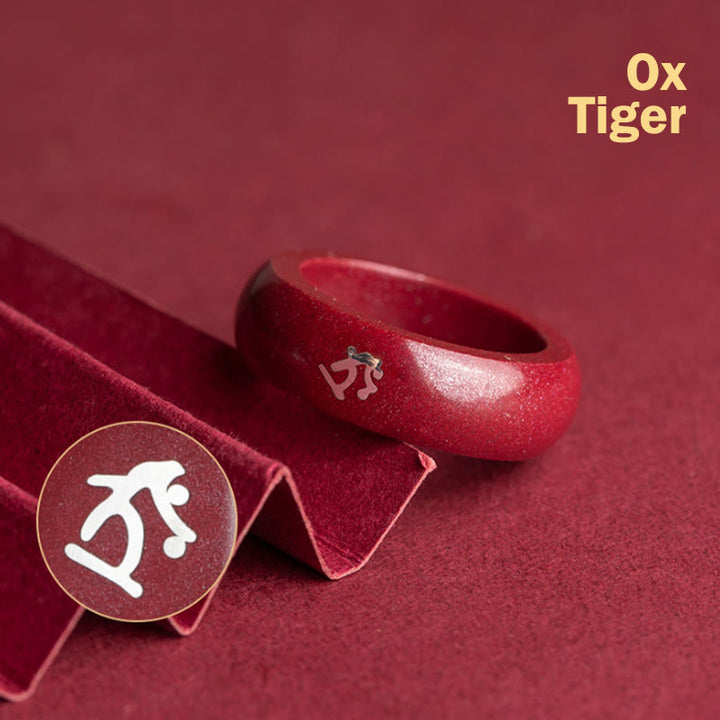 Buddha Stones Chinese dierenriem Jaar van het Paard Cinnaber Ring - Cinnabar Os Tijger - 22 mm - image 4