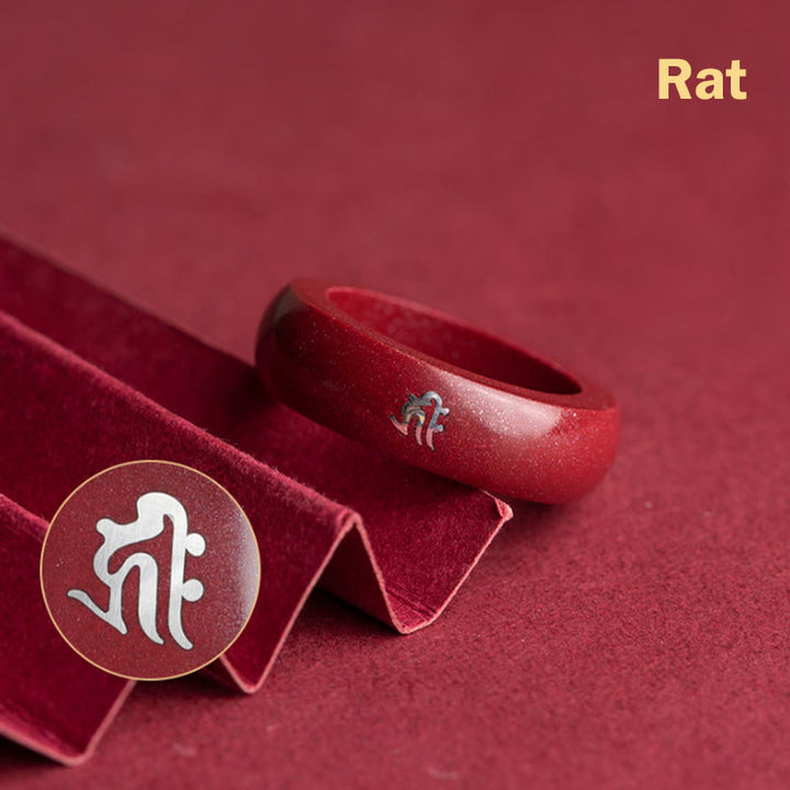 Buddha Stones Chinese dierenriem Jaar van het Paard Cinnaber Ring - Cinnabar Rat - 22 mm - image 3