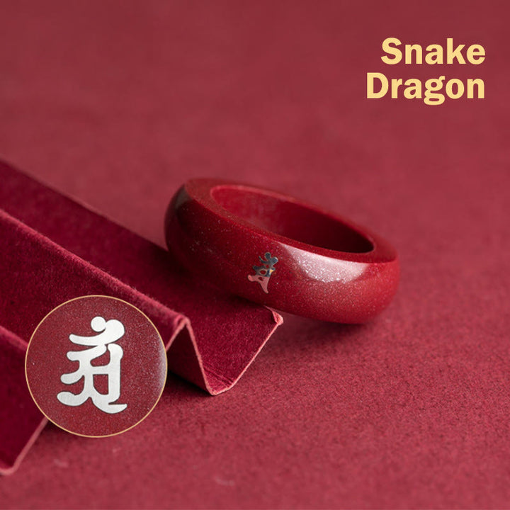 Buddha Stones Chinese dierenriem Jaar van het Paard Cinnaber Ring - Cinnaber draak slang - 22 mm - image 12