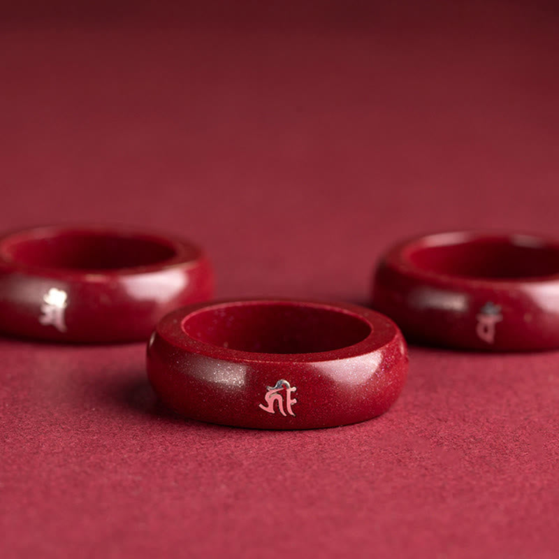 Buddha Stones Chinese dierenriem Jaar van het Paard Cinnaber Ring - image 22
