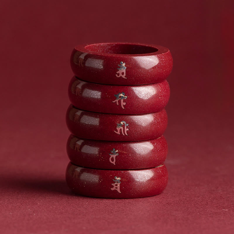 Buddha Stones Chinese dierenriem Jaar van het Paard Cinnaber Ring - image 25