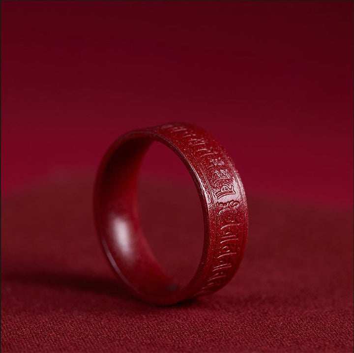 Buddha Stones Cinnaber Om Mani Padme Hum hart Sutra Ring - Cinnabar Om Mani Padme Hum - 21 mm - image 7