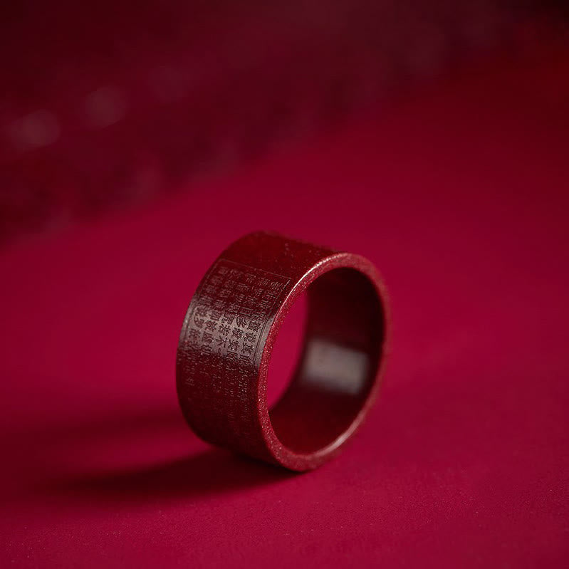 Buddha Stones Cinnaber Om Mani Padme Hum hart Sutra Ring - Cinnabar Hart Soetra - 21 mm - image 0