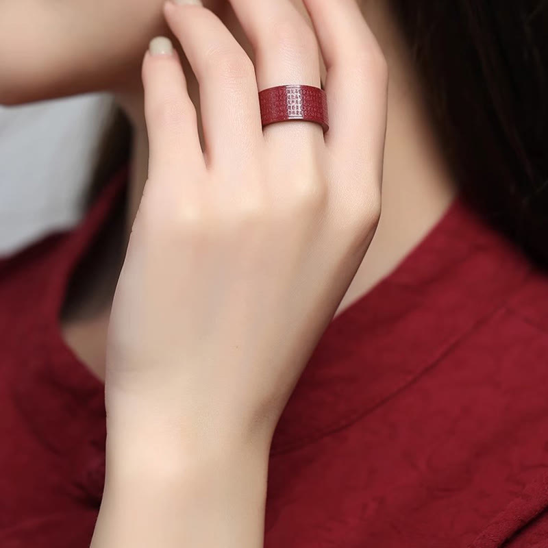 Buddha Stones Cinnaber Om Mani Padme Hum hart Sutra Ring - image 3