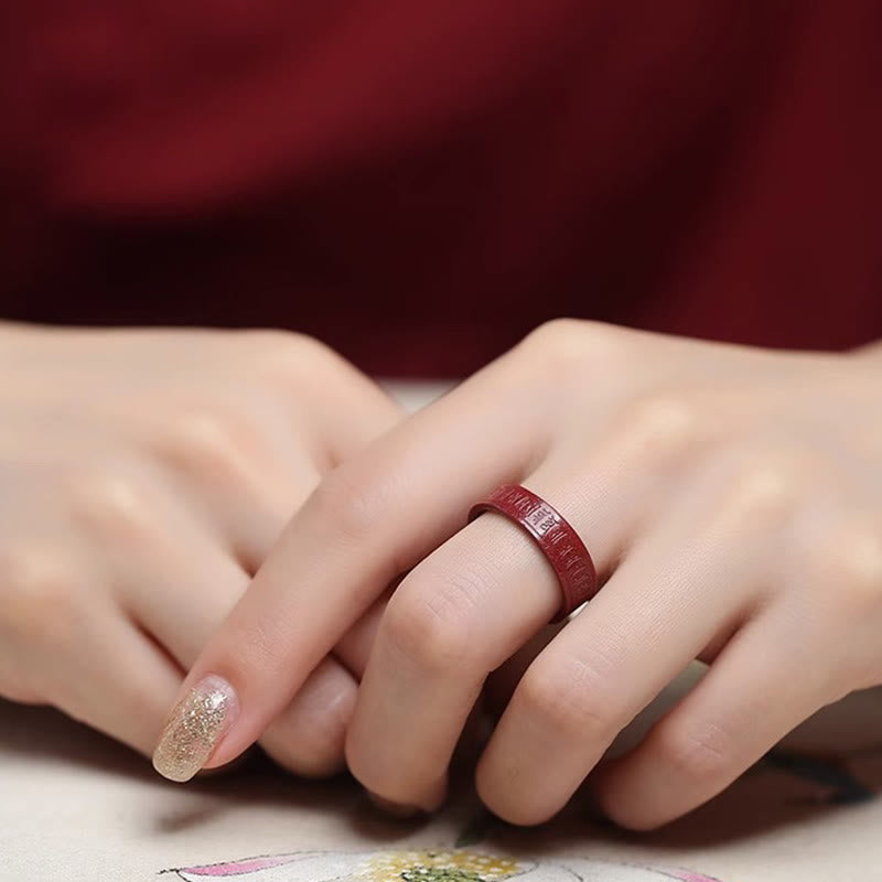 Buddha Stones Cinnaber Om Mani Padme Hum hart Sutra Ring - image 9