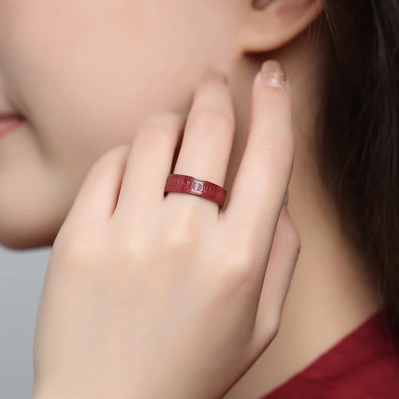 Buddha Stones Cinnaber Om Mani Padme Hum hart Sutra Ring - image 10