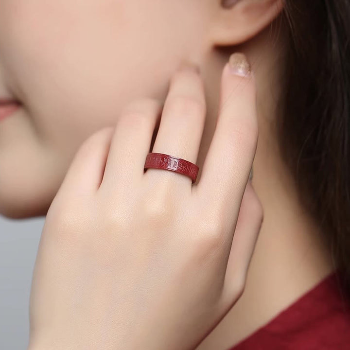 Buddha Stones Cinnaber Om Mani Padme Hum hart Sutra Ring - image 10