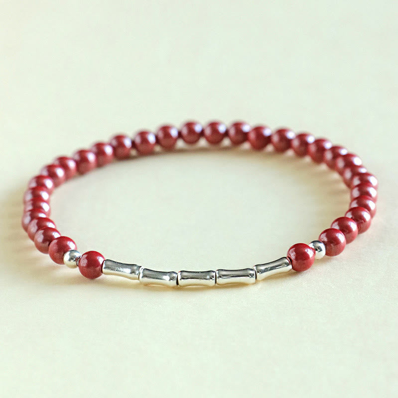 Buddha Stones Cinnabar 925 Sterling Zilveren Kalmerende Concentratie Armband - Rode cinnaber kraal van 4 mm (Polsomtrek: 14-15 cm) - image 1