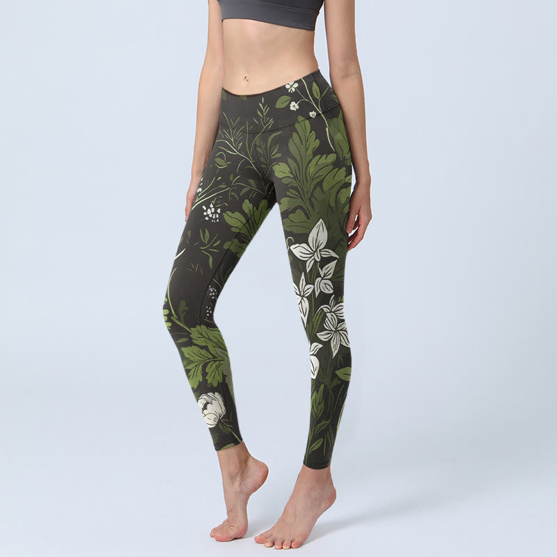 Buddha Stones Retro legging met bloemen- en bladprint voor dames, geschikt voor de sportschool of yoga. - Zwart - US18, UK/AU22, EU50 (4XL) - image 0