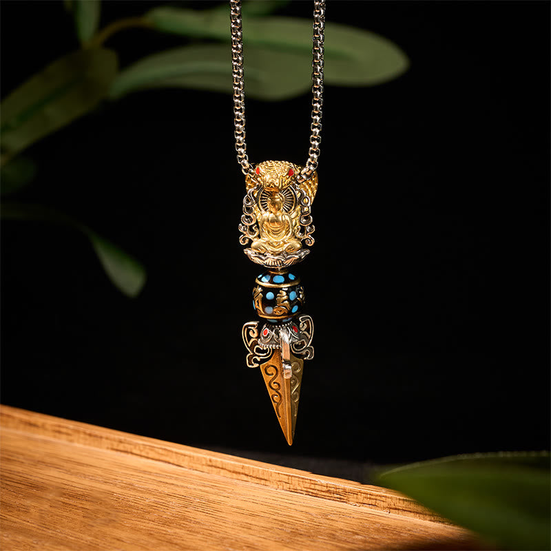 Buddha Stones Tibetaanse Om Mani Padme Hum Boeddha rijkdom rotatie Ketting Vajra hanger - image 1