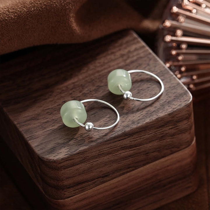 Buddha Stones Oorbellen van 925 sterling zilver met Hetian jade, symbool van voorspoed. - image 8