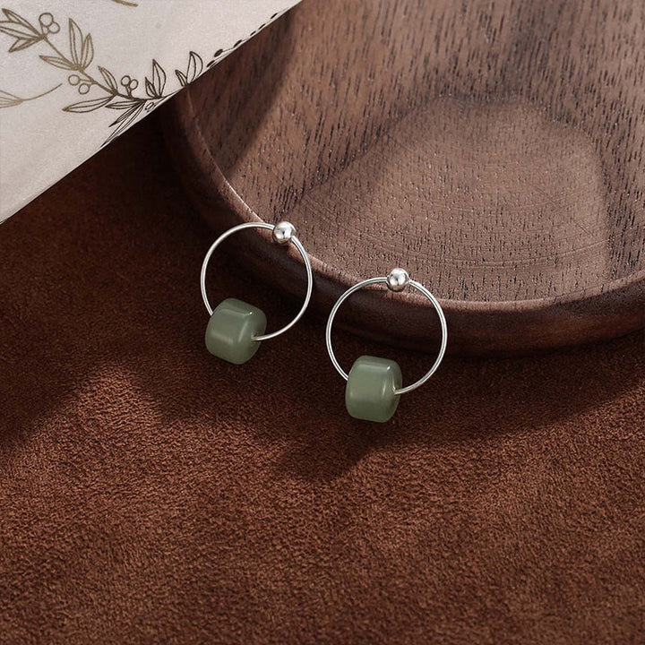 Buddha Stones Oorbellen van 925 sterling zilver met Hetian jade, symbool van voorspoed. - image 3