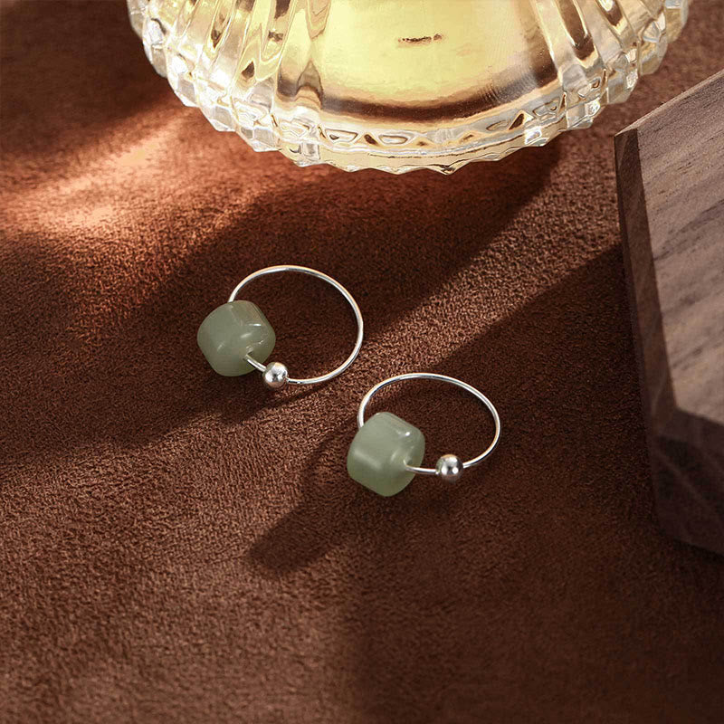 Buddha Stones Oorbellen van 925 sterling zilver met Hetian jade, symbool van voorspoed. - image 2