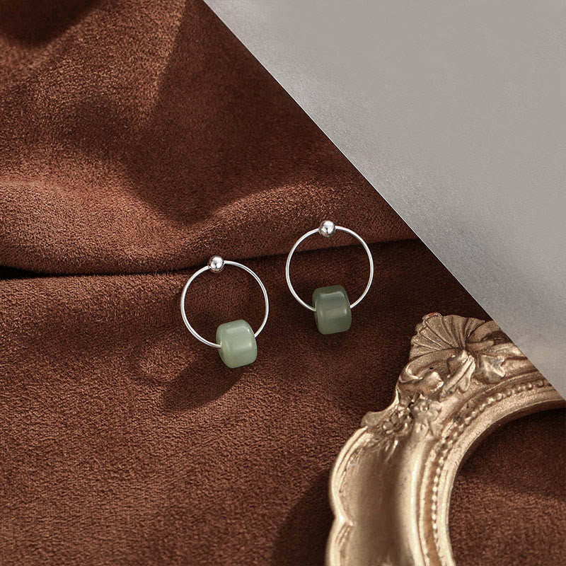 Buddha Stones Oorbellen van 925 sterling zilver met Hetian jade, symbool van voorspoed. - image 4