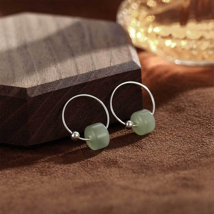Buddha Stones Oorbellen van 925 sterling zilver met Hetian jade, symbool van voorspoed. - Hetian Jade (925 Sterling Zilveren Oorbellen) - image 0