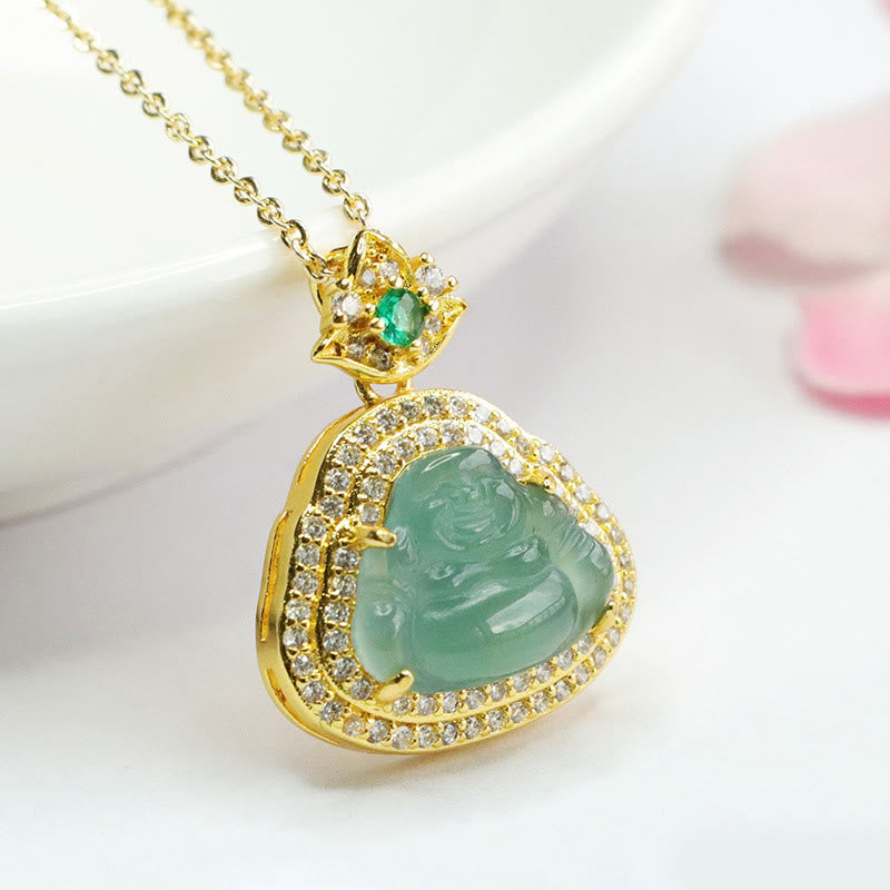 Buddha Stones Jade Lachende Boeddha Voorspoed Geluk Ketting - image 8