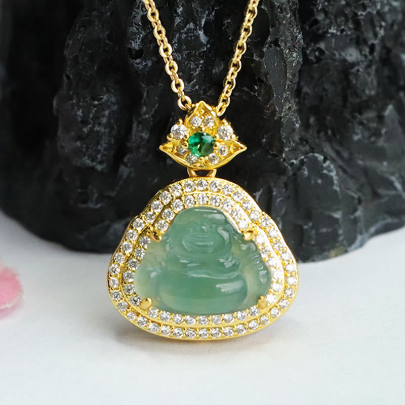 Buddha Stones Jade Lachende Boeddha Voorspoed Geluk Ketting - image 7
