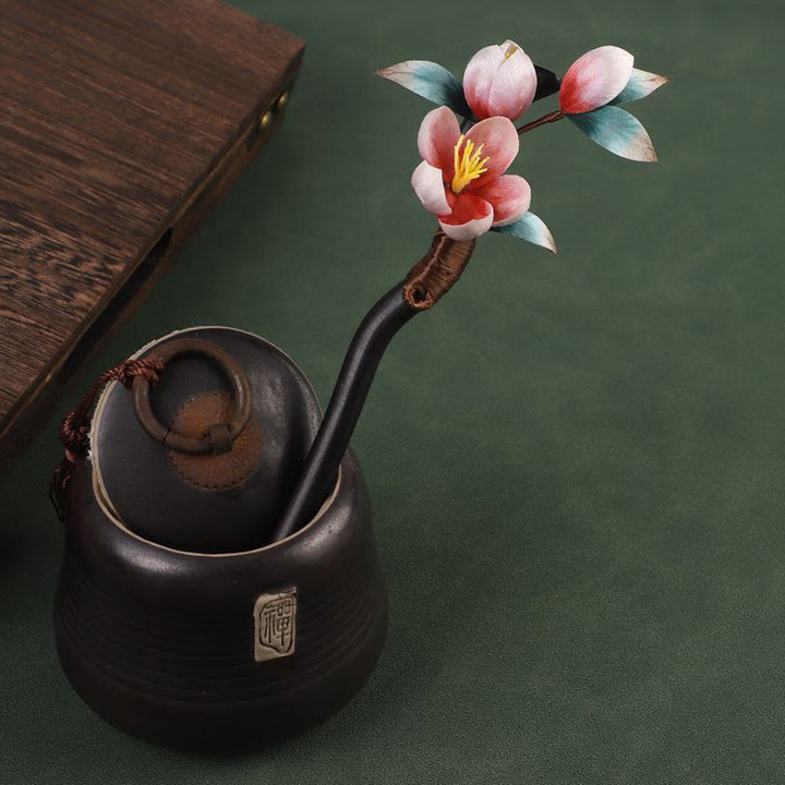 Buddha Stones Haarspeld van ebbenhout met fluwelen bloem - image 1
