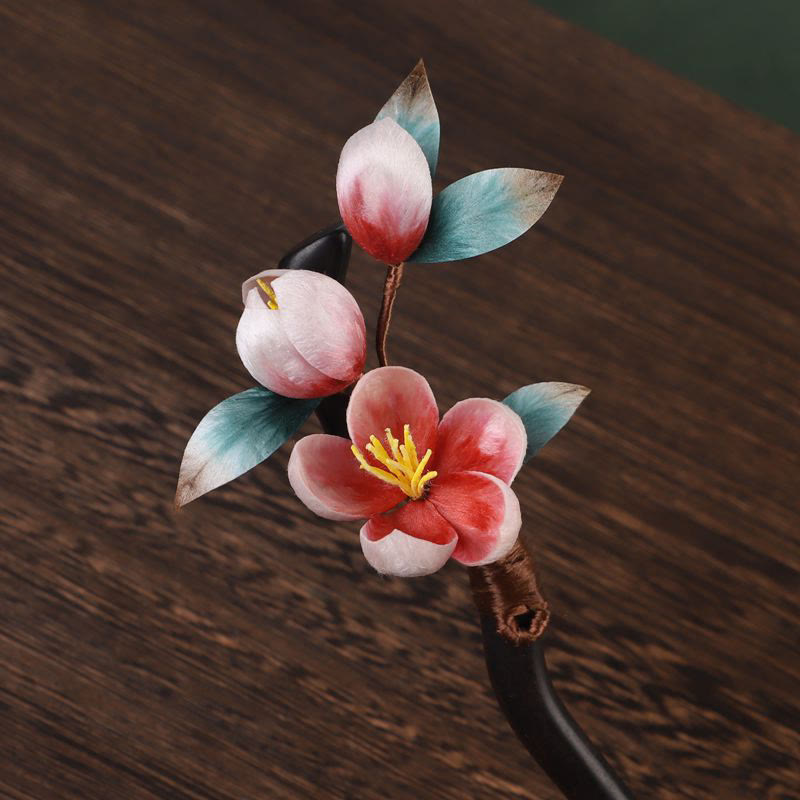 Buddha Stones Haarspeld van ebbenhout met fluwelen bloem - image 8