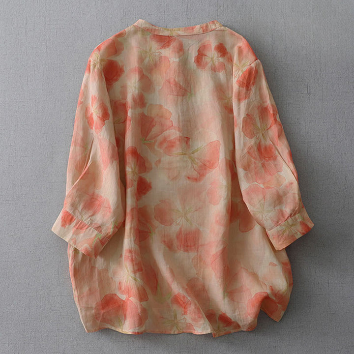 Buddha Stones Ronde hals Lange mouw, met bloemenprint, gemaakt van polyester. - image 7