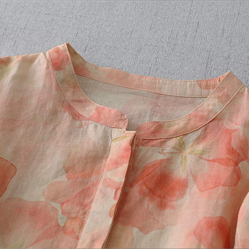 Buddha Stones Ronde hals Lange mouw, met bloemenprint, gemaakt van polyester. - image 8