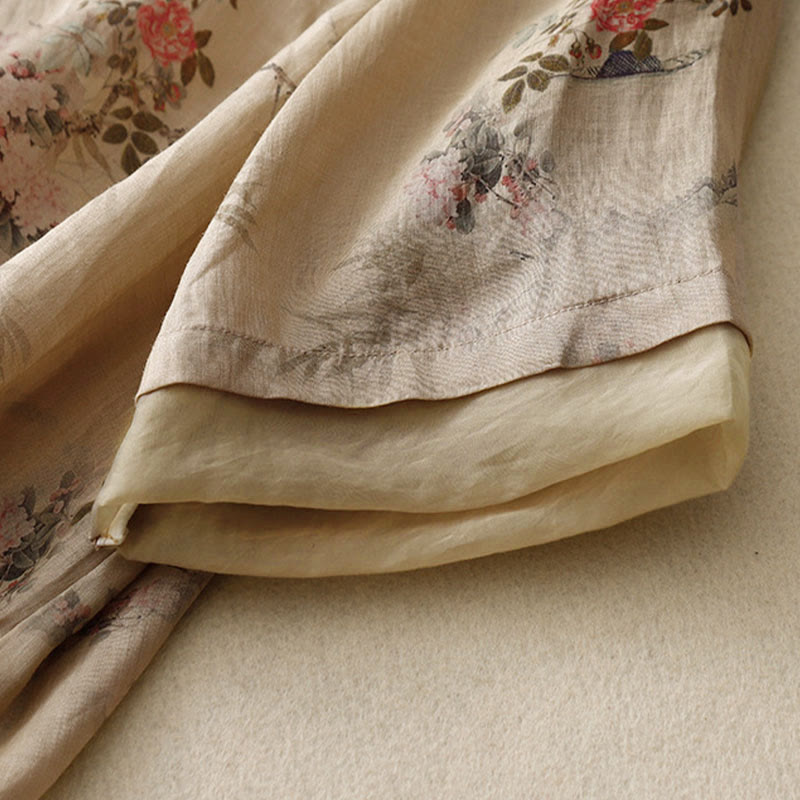 Buddha Stones Damesblouse met witte orchidee, rode bloemen en kikkerknopen, Mouwlengte - image 13