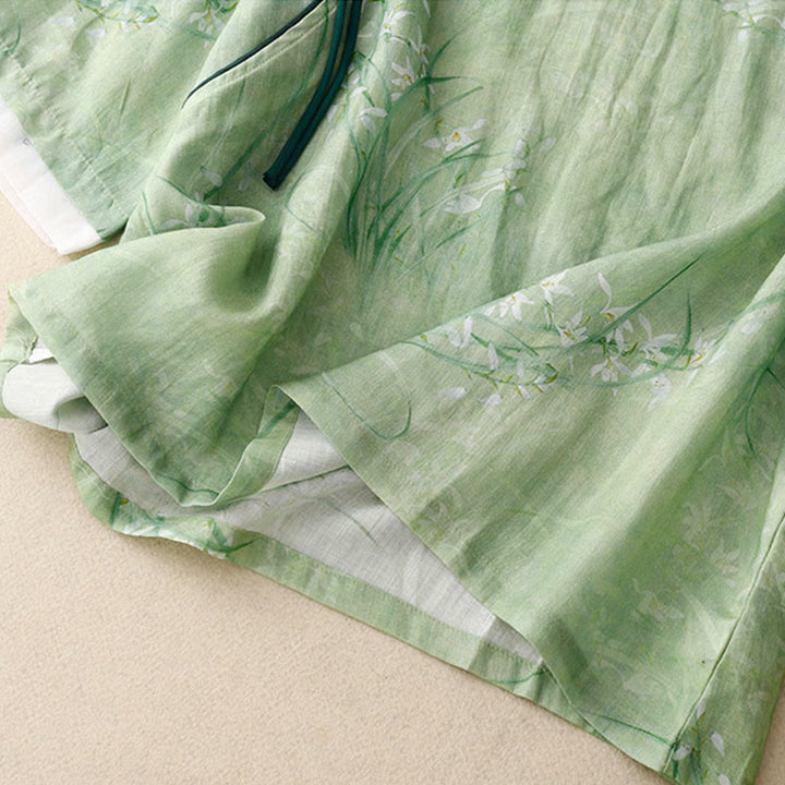 Buddha Stones Damesblouse met witte orchidee, rode bloemen en kikkerknopen, Mouwlengte - image 5
