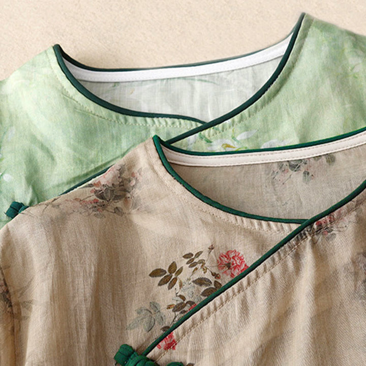 Buddha Stones Damesblouse met witte orchidee, rode bloemen en kikkerknopen, Mouwlengte - image 19