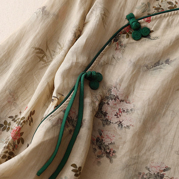 Buddha Stones Damesblouse met witte orchidee, rode bloemen en kikkerknopen, Mouwlengte - image 10