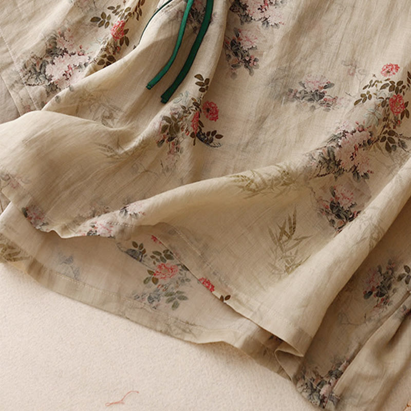 Buddha Stones Damesblouse met witte orchidee, rode bloemen en kikkerknopen, Mouwlengte - image 14