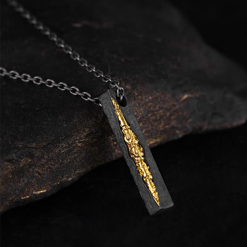Buddha Stones Kettinghanger met Om Mani Padme Hum Ketting , gemaakt van 999 sterling zilver en 999 goud. - Om Mani Padme Hum & 55 cm zilveren Vajra-ketting - image 1