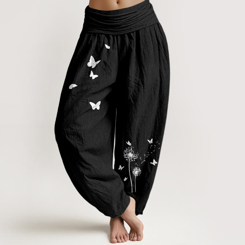 Buddha Stones Elegante damesharembroek met elastische Taille en paardenbloemmotief , 100% Cotton. - Zwart - US16, UK/AU20, EU48 (3XL) - image 0