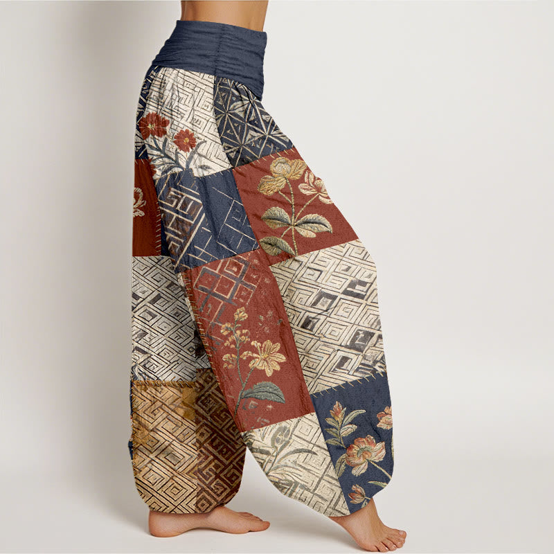 Buddha Stones Dames harembroek met elastische Taille en kleurblokkendesign, bloemen en geometrische vormen. - image 2