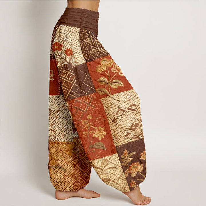 Buddha Stones Dames harembroek met elastische Taille en kleurblokkendesign, bloemen en geometrische vormen. - image 7