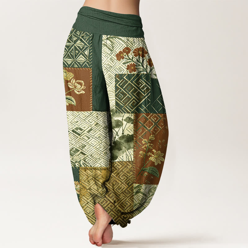 Buddha Stones Dames harembroek met elastische Taille en kleurblokkendesign, bloemen en geometrische vormen. - image 9