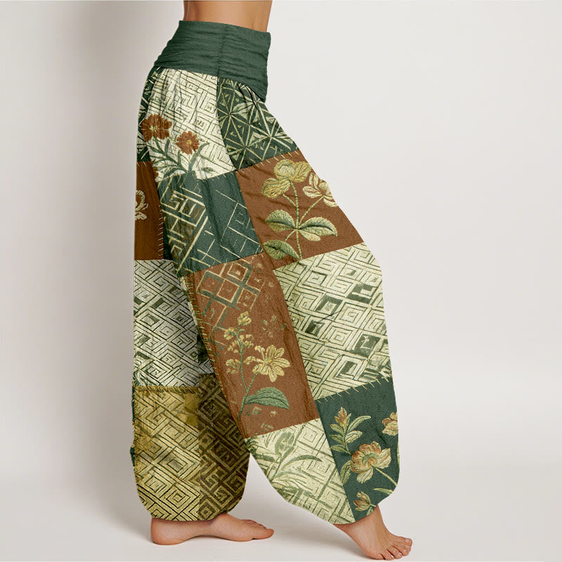 Buddha Stones Dames harembroek met elastische Taille en kleurblokkendesign, bloemen en geometrische vormen. - image 10