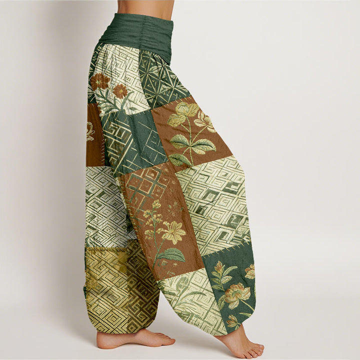 Buddha Stones Dames harembroek met elastische Taille en kleurblokkendesign, bloemen en geometrische vormen. - image 10