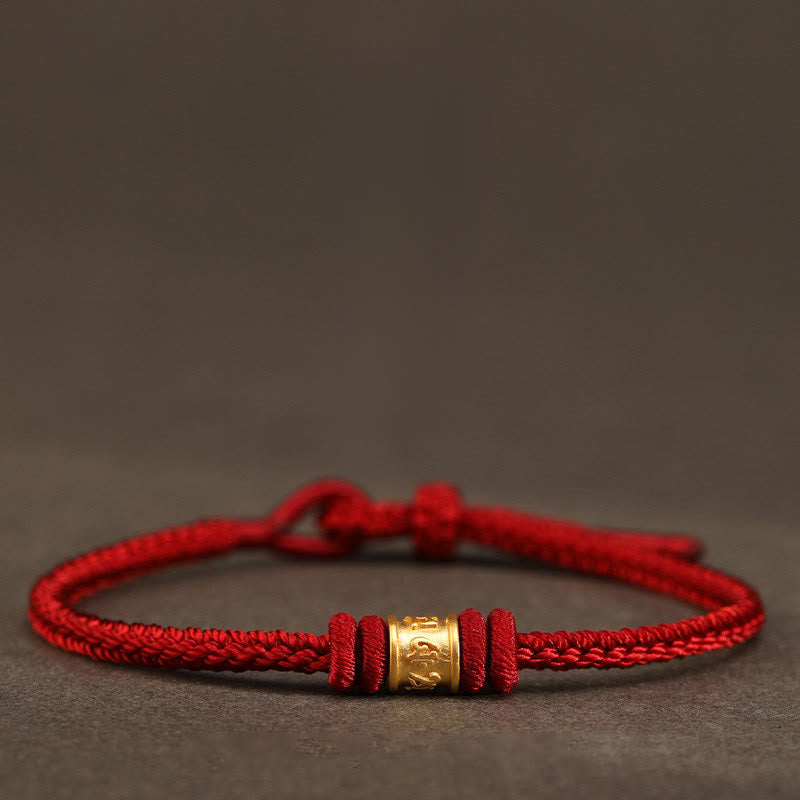 Buddha Stones Handgemaakte Tibetaanse Armband van 999 goud met de tekst "Om Mani Padme Hum" (geluk en bescherming) - Rood - 18 cm - image 0