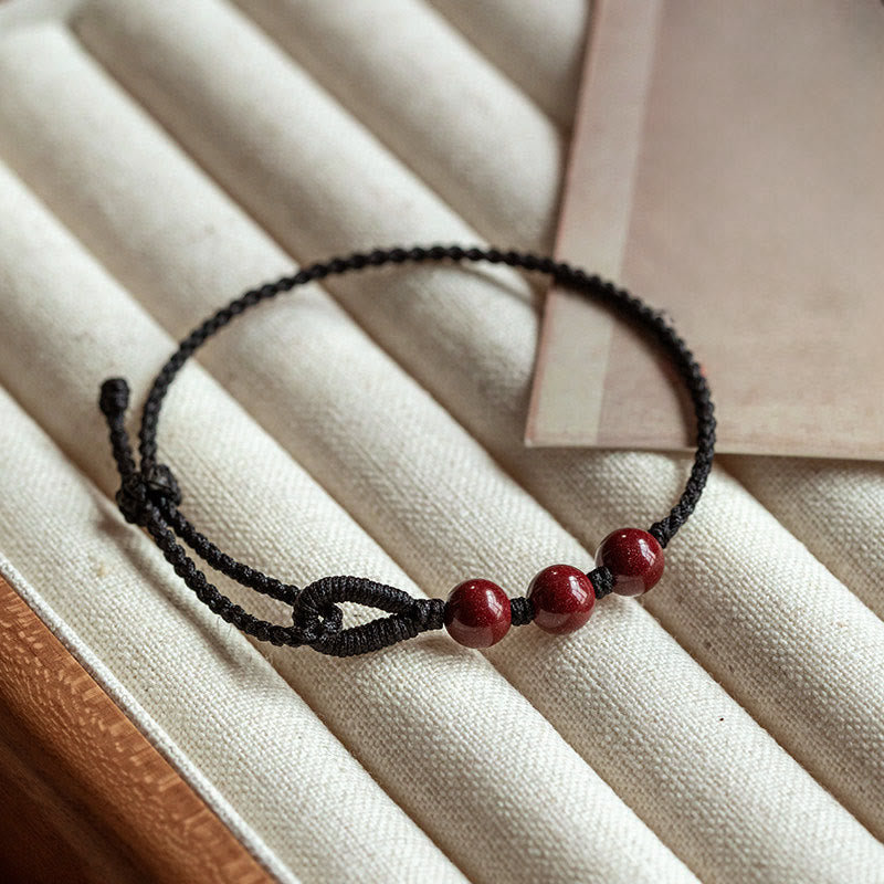 Buddha Stones Handgemaakte Armband van gevlochten touw met cinnaberkralen en een kalmerend effect. - Zwart touw (Polsomtrek 16-18 cm) - image 9