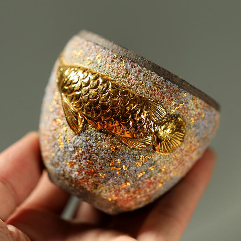 Buddha Stones Gouden Arowana Koi Vis Keramische Theekop Kung Fu Theekopje - image 1