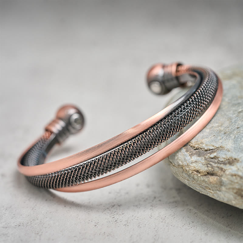Buddha Stones Retro armband met bloemenpatroon, gedraaid koper en Manchetarmband voor balans en geluk . - image 1