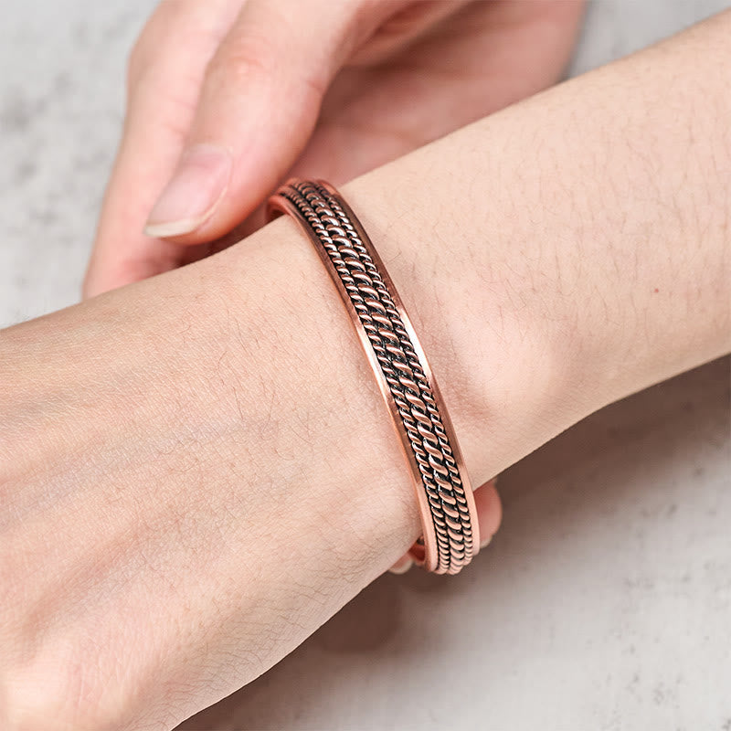 Buddha Stones Eenvoudig gedraaid ontwerp koperen balans geluk open Manchetarmband Bangle - image 3